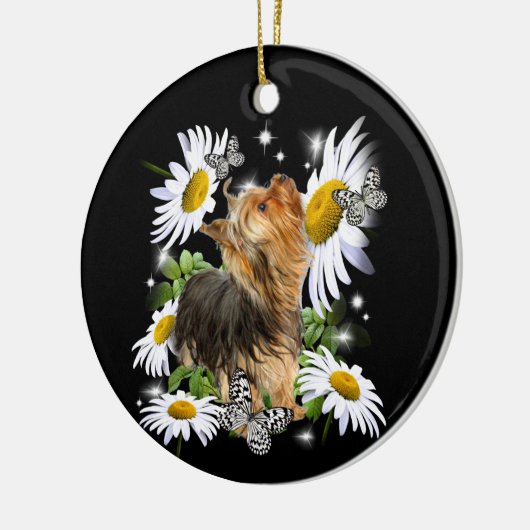 Silky Terrier Daisy Butterfly-herdenkingspoot afdr Keramisch Ornament (Links)