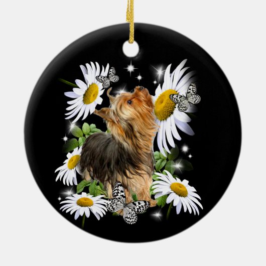 Silky Terrier Daisy Butterfly-herdenkingspoot afdr Keramisch Ornament (Achterkant)
