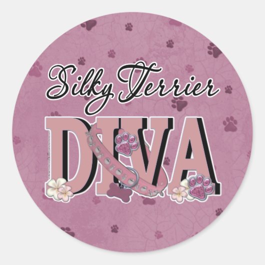 Silky Terrier DIVA Ronde Sticker (Voorkant)