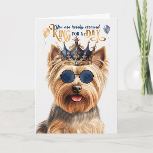 Silky Terrier Dog King voor Dag Grappige Verjaarda Kaart (Voorkant)
