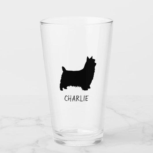 Silky Terrier Dog Silhouette gepersonaliseerd Drin Glas (Voorkant)
