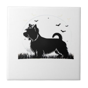 Silky Terrier Hond � Halloween Maan Silhouet Clas Tegeltje
