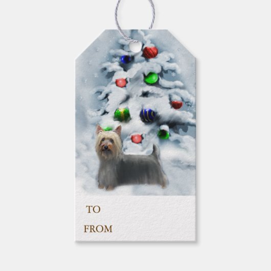 Silky Terrier Kerstmis Cadeaulabel (Voorkant)