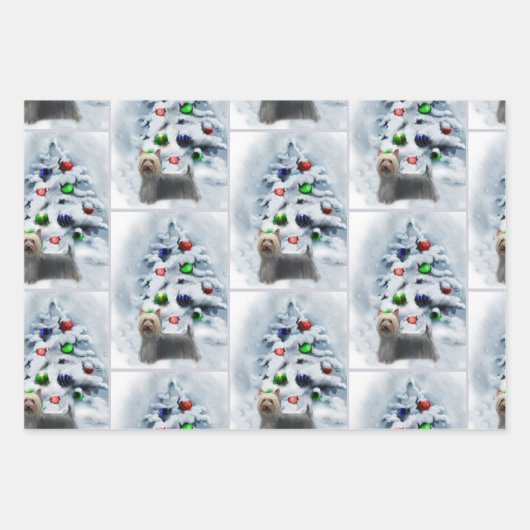 Silky Terrier Kerstmis Inpakpapier Vel (Voorkant 2)