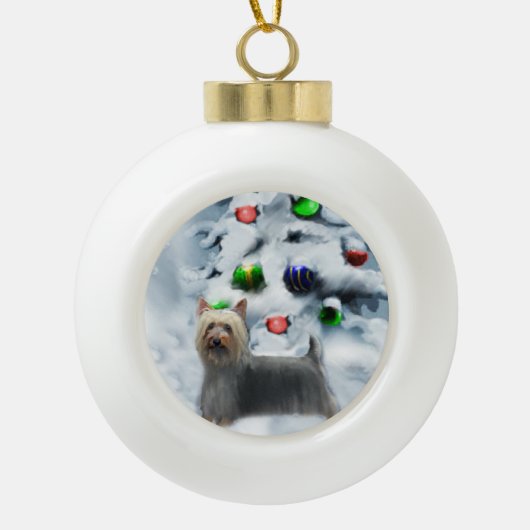Silky Terrier Kerstmis Keramische Bal Ornament (Voorkant)