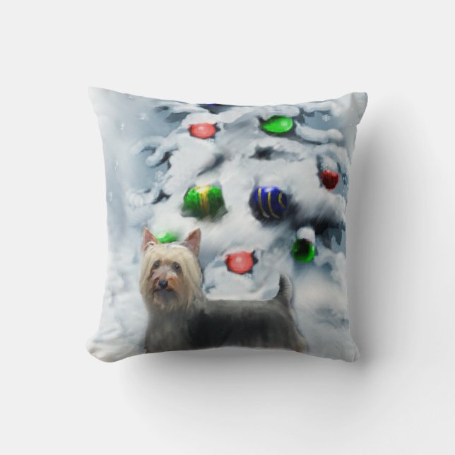 Silky Terrier Kerstmis Kussen (Voorkant)