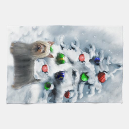 Silky Terrier Kerstmis Theedoek (Horizontaal)