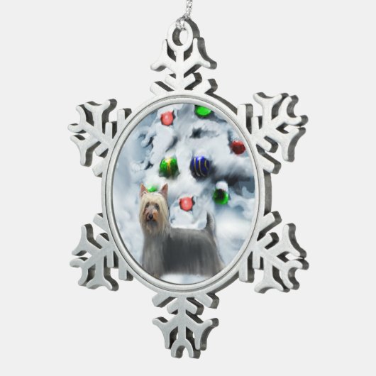 Silky Terrier Kerstmis Tin Sneeuwvlok Ornament (Rechts)