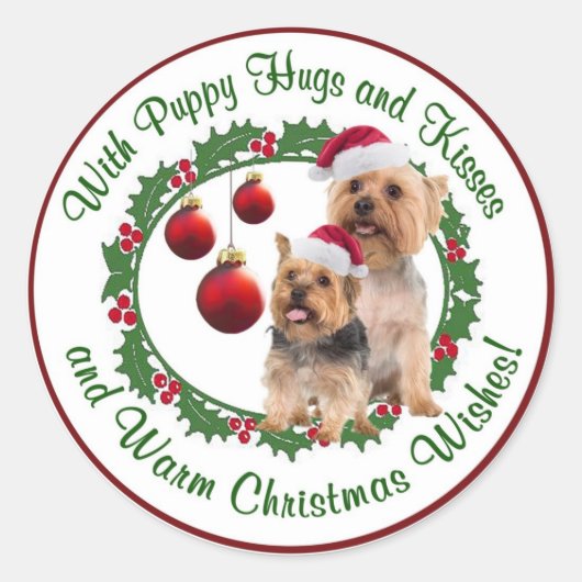 Silky Terrier kerstwishes Round Seals Ronde Sticker (Voorkant)