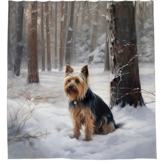 Silky Terrier Laat het sneeuwen Kerstmis Douchegordijn (Voorkant)