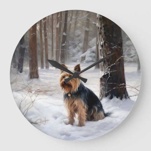 Silky Terrier Laat het sneeuwen Kerstmis Grote Klok (Voorkant)