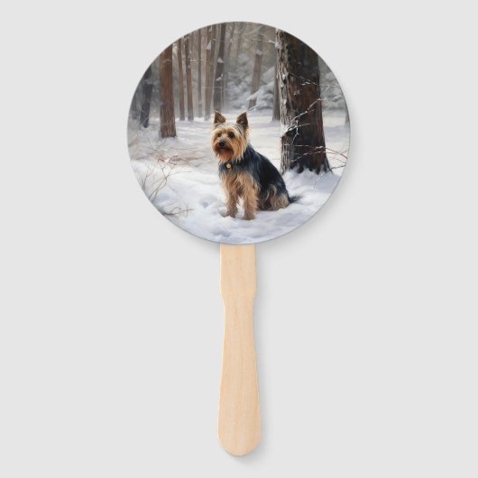 Silky Terrier Laat het sneeuwen Kerstmis Handwaaier (Achterkant)