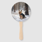 Silky Terrier Laat het sneeuwen Kerstmis Handwaaier (Voorkant)