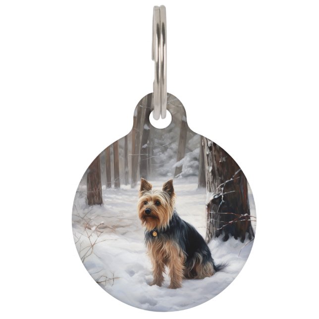 Silky Terrier Laat het sneeuwen Kerstmis Huisdierpenning (Voorkant)