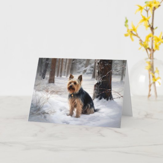 Silky Terrier Laat het sneeuwen Kerstmis Kaart (Gele Bloem)