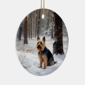 Silky Terrier Laat het sneeuwen Kerstmis Keramisch Ornament (Rechts)