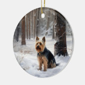 Silky Terrier Laat het sneeuwen Kerstmis Keramisch Ornament (Links)
