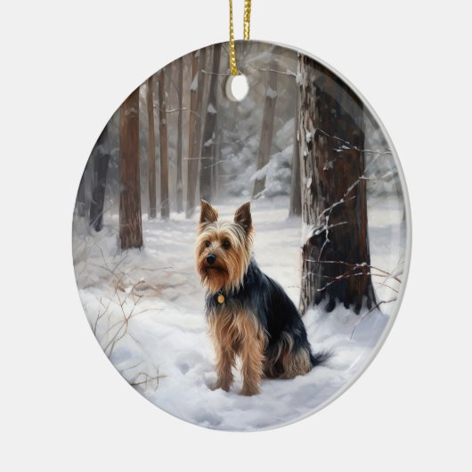 Silky Terrier Laat het sneeuwen Kerstmis Keramisch Ornament (Links)