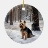 Silky Terrier Laat het sneeuwen Kerstmis Keramisch Ornament (Achterkant)