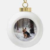 Silky Terrier Laat het sneeuwen Kerstmis Keramische Bal Ornament (Voorkant)