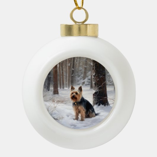 Silky Terrier Laat het sneeuwen Kerstmis Keramische Bal Ornament (Voorkant)