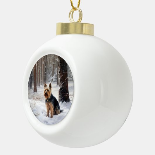 Silky Terrier Laat het sneeuwen Kerstmis Keramische Bal Ornament (Rechts)