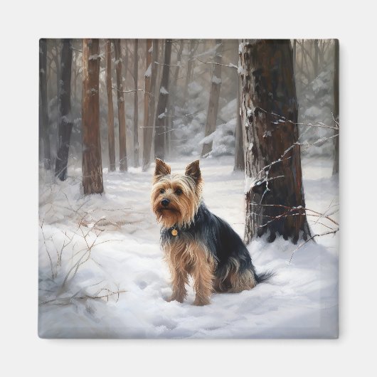 Silky Terrier Laat het sneeuwen Kerstmis Magneet (Voorkant)