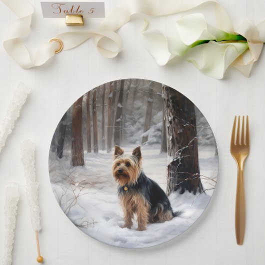 Silky Terrier Laat het sneeuwen Kerstmis Papieren Bordje (Huwelijk)