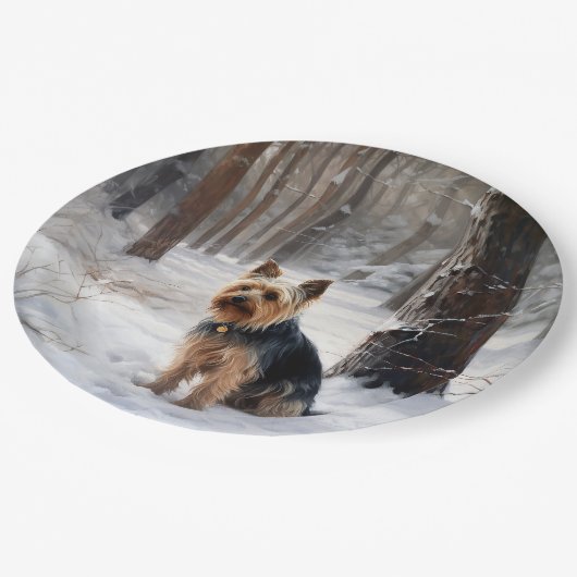 Silky Terrier Laat het sneeuwen Kerstmis Papieren Bordje (Gekanteld)