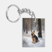 Silky Terrier Laat het sneeuwen Kerstmis Sleutelhanger (Voorkant Links)