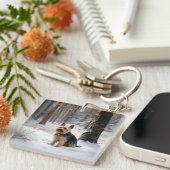 Silky Terrier Laat het sneeuwen Kerstmis Sleutelhanger (Voorkant Rechts)