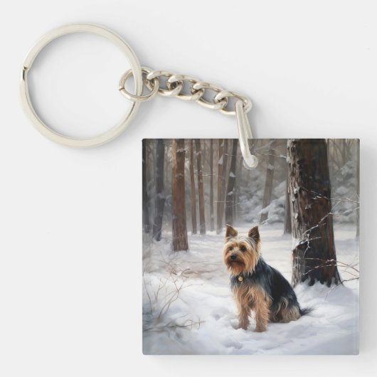 Silky Terrier Laat het sneeuwen Kerstmis Sleutelhanger (Voorkant)