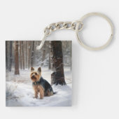 Silky Terrier Laat het sneeuwen Kerstmis Sleutelhanger (Achterkant)