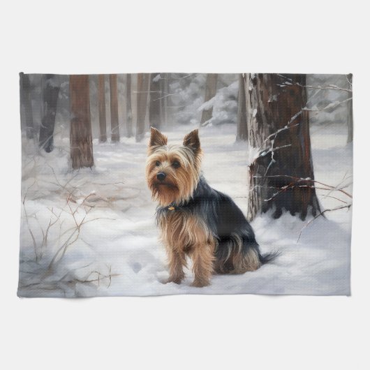 Silky Terrier Laat het sneeuwen Kerstmis Theedoek (Horizontaal)