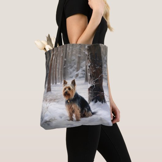 Silky Terrier Laat het sneeuwen Kerstmis Tote Bag (Dichtbij)