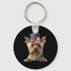 Silky Terrier met patriottische Amerikaanse onafha Sleutelhanger