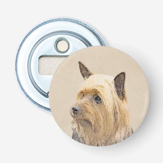 Silky Terrier Painting - Cute Original Dog Art Button Flesopener (Voorkant)