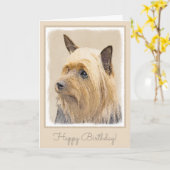 Silky Terrier Painting - Cute Original Dog Art Kaart (Gele Bloem)