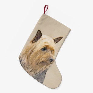 Silky Terrier Painting - Cute Original Dog Art Kleine Kerstsok