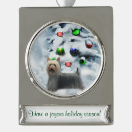 Silky Terrier Personalized Kerstmis Verzilverd Banner Ornament