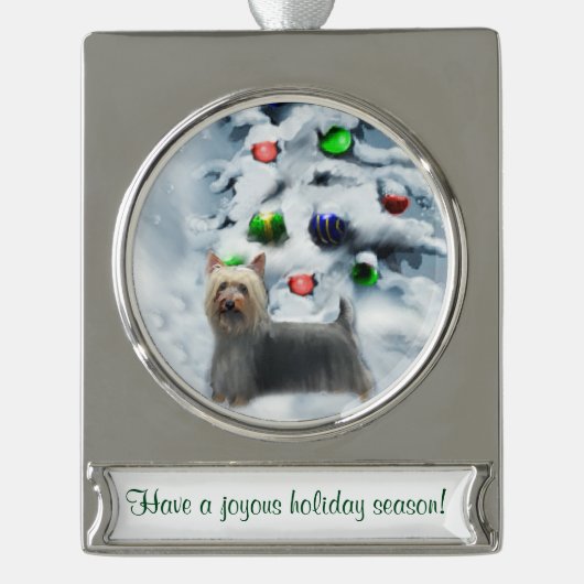 Silky Terrier Personalized Kerstmis Verzilverd Banner Ornament (Voorkant)