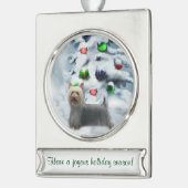 Silky Terrier Personalized Kerstmis Verzilverd Banner Ornament (Links)