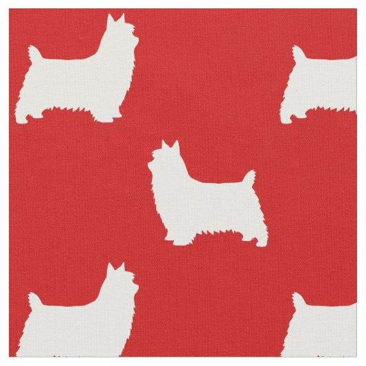 Silky Terrier Silhouettes Red en White Patterned Stof (Close Up)