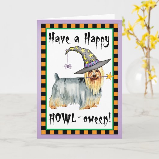Silky Terrier Witch Kaart (Gele Bloem)