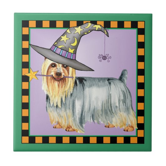 Silky Terrier Witch Tegeltje (Voorkant)