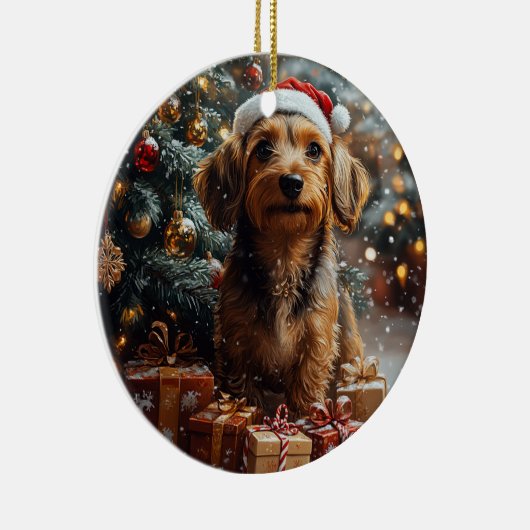 Silky Wire Haired Teckel Kerstmis Keramisch Ornament (Rechts)