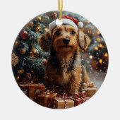 Silky Wire Haired Teckel Kerstmis Keramisch Ornament (Voorkant)