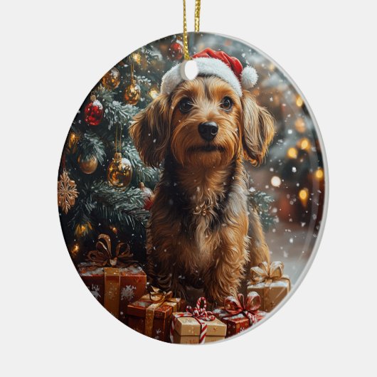 Silky Wire Haired Teckel Kerstmis Keramisch Ornament (Links)