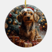 Silky Wire Haired Teckel Kerstmis Keramisch Ornament (Achterkant)