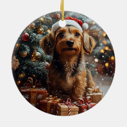 Silky Wire Haired Teckel Kerstmis Keramisch Ornament (Achterkant)